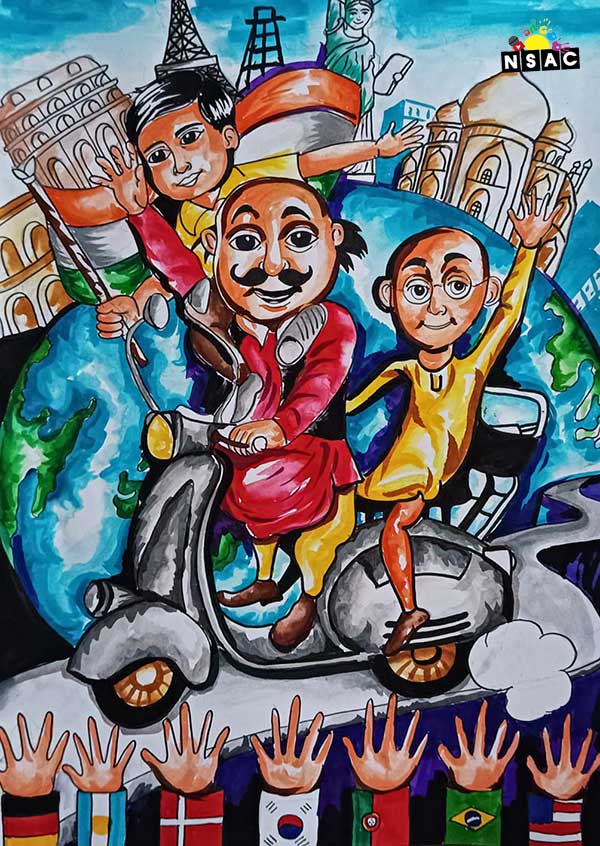 Artwork of Aharshi Majumdar in 20th All India Child Art Competition 2024, A Lovely Day with Motu Patlu, Harvinder Mankkar, National Level Painting Competition for Kids, Painting Competition for Children, Online Painting Competition for Kids, Kids Art Competition, Children Art Contest, Drawing Competition for Children, Painting Competition in Delhi for Kids