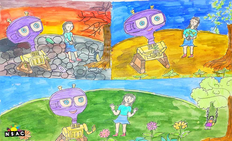 Artwork of Dhiya H in 21st All India Child Art Competition 2025, Me and My Robot Art Competition for Kids, National Level Painting Competition for Kids, Painting Competition for Children, Online Painting Competition for Kids, Kids Art Competition, Children Art Contest, Drawing Competition for Children, Painting Competition in Delhi for Kids, Nav Shri Art & Culture Organisation, Himanshu Art Institute, Painting Competition Near Me, Painting Competition for Students, Painting Competition for School, Drawing Competition for School Students, Indian Art Contest, Art Competition, Painting Competition for School Students