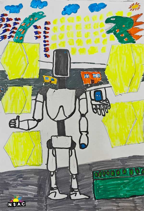 Artwork of Noel Ditta in 21st All India Child Art Competition 2025, Me and My Robot Art Competition for Kids, National Level Painting Competition for Kids, Painting Competition for Children, Online Painting Competition for Kids, Kids Art Competition, Children Art Contest, Drawing Competition for Children, Painting Competition in Delhi for Kids, Nav Shri Art & Culture Organisation, Himanshu Art Institute, Painting Competition Near Me, Painting Competition for Students, Painting Competition for School, Drawing Competition for School Students, Indian Art Contest, Art Competition, Painting Competition for School Students