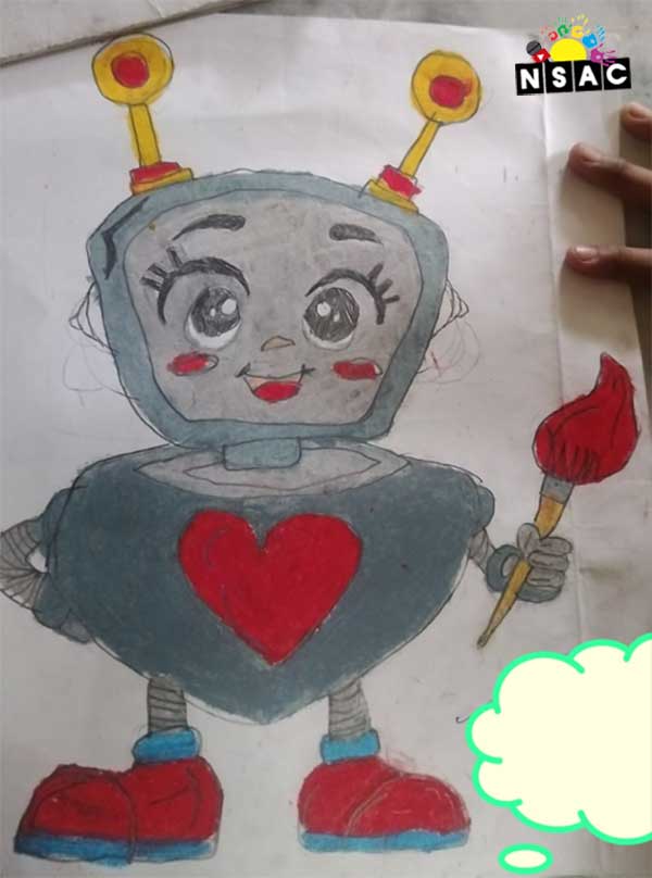 Artwork of Bugude Partha Abhyudai in 21st All India Child Art Competition 2025, Me and My Robot Art Competition for Kids, National Level Painting Competition for Kids, Painting Competition for Children, Online Painting Competition for Kids, Kids Art Competition, Children Art Contest, Drawing Competition for Children, Painting Competition in Delhi for Kids, Nav Shri Art & Culture Organisation, Himanshu Art Institute, Painting Competition Near Me, Painting Competition for Students, Painting Competition for School, Drawing Competition for School Students, Indian Art Contest, Art Competition, Painting Competition for School Students