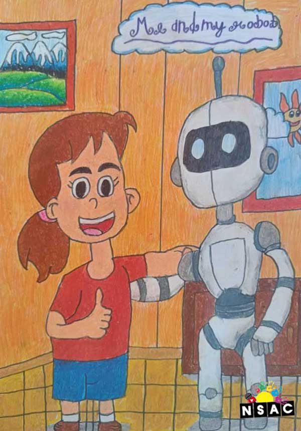 Artwork of Anika Tripathi in 21st All India Child Art Competition 2025, Me and My Robot Art Competition for Kids, National Level Painting Competition for Kids, Painting Competition for Children, Online Painting Competition for Kids, Kids Art Competition, Children Art Contest, Drawing Competition for Children, Painting Competition in Delhi for Kids, Nav Shri Art & Culture Organisation, Himanshu Art Institute, Painting Competition Near Me, Painting Competition for Students, Painting Competition for School, Drawing Competition for School Students, Indian Art Contest, Art Competition, Painting Competition for School Students