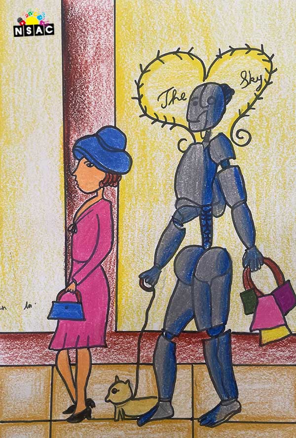 Artwork of Hiya Patel in 21st All India Child Art Competition 2025, Me and My Robot Art Competition for Kids, National Level Painting Competition for Kids, Painting Competition for Children, Online Painting Competition for Kids, Kids Art Competition, Children Art Contest, Drawing Competition for Children, Painting Competition in Delhi for Kids, Nav Shri Art & Culture Organisation, Himanshu Art Institute, Painting Competition Near Me, Painting Competition for Students, Painting Competition for School, Drawing Competition for School Students, Indian Art Contest, Art Competition, Painting Competition for School Students