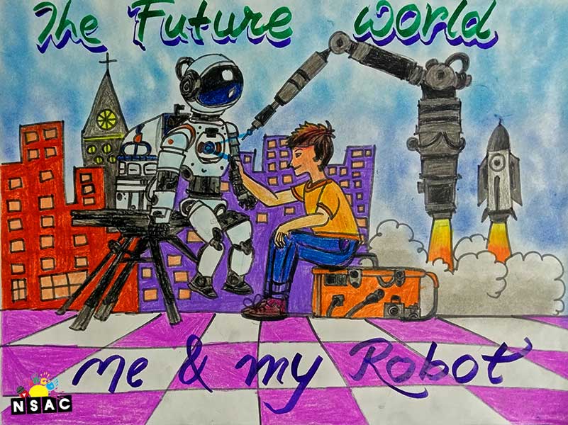 Artwork of Sanket Sutradhar in 21st All India Child Art Competition 2025, Me and My Robot Art Competition for Kids, National Level Painting Competition for Kids, Painting Competition for Children, Online Painting Competition for Kids, Kids Art Competition, Children Art Contest, Drawing Competition for Children, Painting Competition in Delhi for Kids, Nav Shri Art & Culture Organisation, Himanshu Art Institute, Painting Competition Near Me, Painting Competition for Students, Painting Competition for School, Drawing Competition for School Students, Indian Art Contest, Art Competition, Painting Competition for School Students