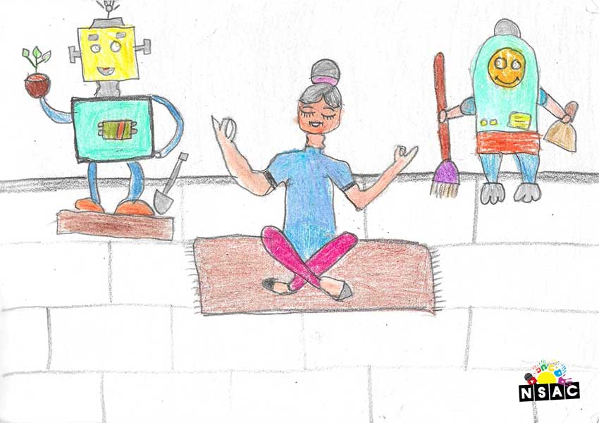Artwork of Aaizah Manha Shaik in 21st All India Child Art Competition 2025, Me and My Robot Art Competition for Kids, National Level Painting Competition for Kids, Painting Competition for Children, Online Painting Competition for Kids, Kids Art Competition, Children Art Contest, Drawing Competition for Children, Painting Competition in Delhi for Kids, Nav Shri Art & Culture Organisation, Himanshu Art Institute, Painting Competition Near Me, Painting Competition for Students, Painting Competition for School, Drawing Competition for School Students, Indian Art Contest, Art Competition, Painting Competition for School Students