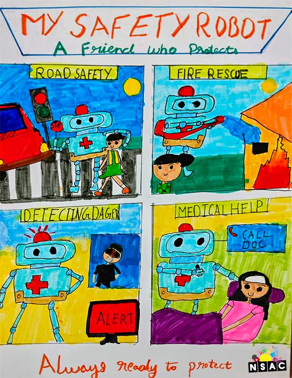 Artwork of Gauri Dhiman in 21st All India Child Art Competition 2025, Me and My Robot Art Competition for Kids, National Level Painting Competition for Kids, Painting Competition for Children, Online Painting Competition for Kids, Kids Art Competition, Children Art Contest, Drawing Competition for Children, Painting Competition in Delhi for Kids, Nav Shri Art & Culture Organisation, Himanshu Art Institute, Painting Competition Near Me, Painting Competition for Students, Painting Competition for School, Drawing Competition for School Students, Indian Art Contest, Art Competition, Painting Competition for School Students