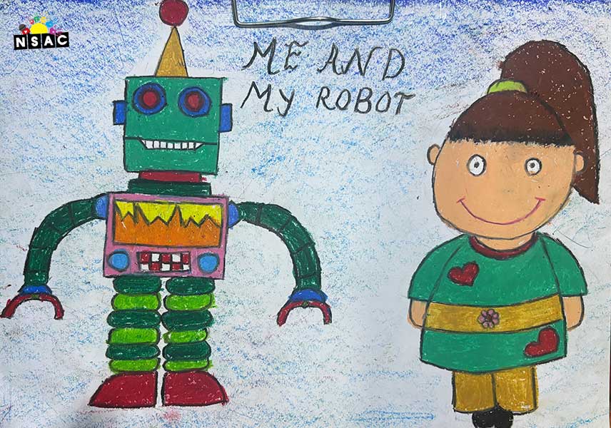 Artwork of Vishaka Bansal in 21st All India Child Art Competition 2025, Me and My Robot Art Competition for Kids, National Level Painting Competition for Kids, Painting Competition for Children, Online Painting Competition for Kids, Kids Art Competition, Children Art Contest, Drawing Competition for Children, Painting Competition in Delhi for Kids, Nav Shri Art & Culture Organisation, Himanshu Art Institute, Painting Competition Near Me, Painting Competition for Students, Painting Competition for School, Drawing Competition for School Students, Indian Art Contest, Art Competition, Painting Competition for School Students