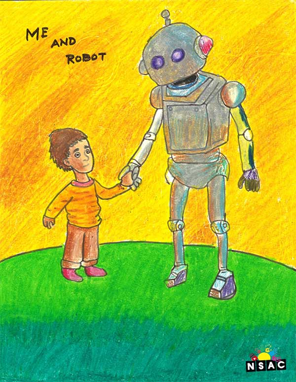 Artwork of Aadithya Suhanthan P M in 21st All India Child Art Competition 2025, Me and My Robot Art Competition for Kids, National Level Painting Competition for Kids, Painting Competition for Children, Online Painting Competition for Kids, Kids Art Competition, Children Art Contest, Drawing Competition for Children, Painting Competition in Delhi for Kids, Nav Shri Art & Culture Organisation, Himanshu Art Institute, Painting Competition Near Me, Painting Competition for Students, Painting Competition for School, Drawing Competition for School Students, Indian Art Contest, Art Competition, Painting Competition for School Students