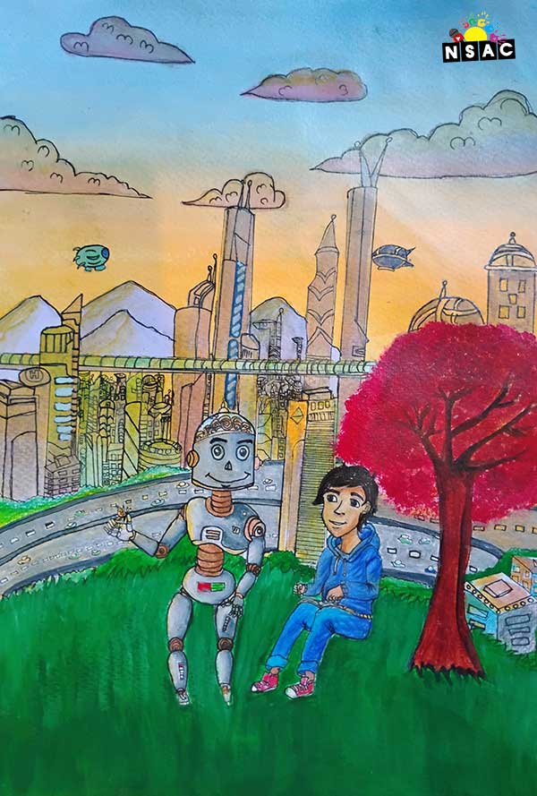 Artwork of Aaradhy Adlak in 21st All India Child Art Competition 2025, Me and My Robot Art Competition for Kids, National Level Painting Competition for Kids, Painting Competition for Children, Online Painting Competition for Kids, Kids Art Competition, Children Art Contest, Drawing Competition for Children, Painting Competition in Delhi for Kids, Nav Shri Art & Culture Organisation, Himanshu Art Institute, Painting Competition Near Me, Painting Competition for Students, Painting Competition for School, Drawing Competition for School Students, Indian Art Contest, Art Competition, Painting Competition for School Students