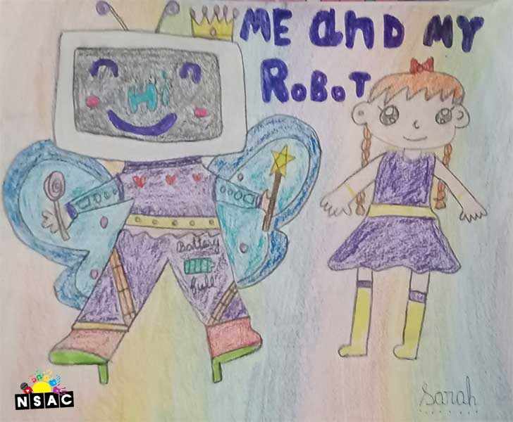 Artwork of Sarah Harshitha S in 21st All India Child Art Competition 2025, Me and My Robot Art Competition for Kids, National Level Painting Competition for Kids, Painting Competition for Children, Online Painting Competition for Kids, Kids Art Competition, Children Art Contest, Drawing Competition for Children, Painting Competition in Delhi for Kids, Nav Shri Art & Culture Organisation, Himanshu Art Institute, Painting Competition Near Me, Painting Competition for Students, Painting Competition for School, Drawing Competition for School Students, Indian Art Contest, Art Competition, Painting Competition for School Students