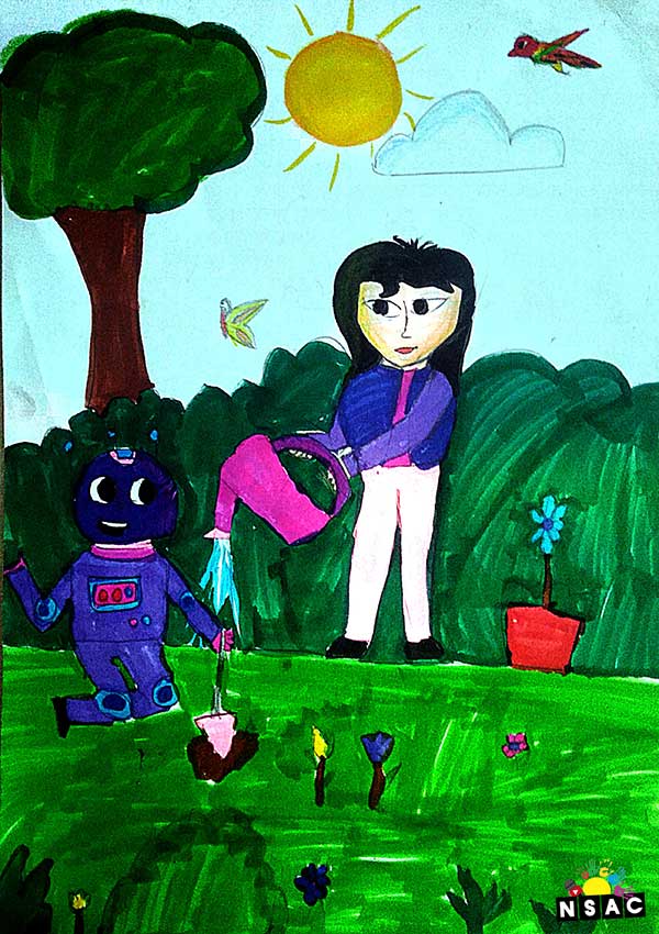 Artwork of Lakshmi Renjith in 21st All India Child Art Competition 2025, Me and My Robot Art Competition for Kids, National Level Painting Competition for Kids, Painting Competition for Children, Online Painting Competition for Kids, Kids Art Competition, Children Art Contest, Drawing Competition for Children, Painting Competition in Delhi for Kids, Nav Shri Art & Culture Organisation, Himanshu Art Institute, Painting Competition Near Me, Painting Competition for Students, Painting Competition for School, Drawing Competition for School Students, Indian Art Contest, Art Competition, Painting Competition for School Students