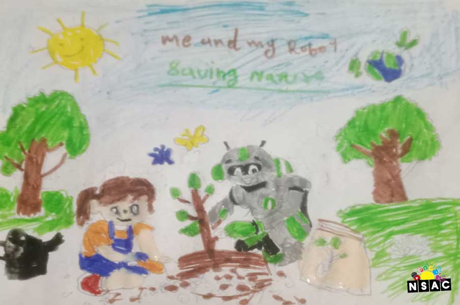 Artwork of Deep Shikha in 21st All India Child Art Competition 2025, Me and My Robot Art Competition for Kids, National Level Painting Competition for Kids, Painting Competition for Children, Online Painting Competition for Kids, Kids Art Competition, Children Art Contest, Drawing Competition for Children, Painting Competition in Delhi for Kids, Nav Shri Art & Culture Organisation, Himanshu Art Institute, Painting Competition Near Me, Painting Competition for Students, Painting Competition for School, Drawing Competition for School Students, Indian Art Contest, Art Competition, Painting Competition for School Students