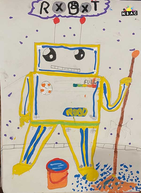 Artwork of Anika Bhat in 21st All India Child Art Competition 2025, Me and My Robot Art Competition for Kids, National Level Painting Competition for Kids, Painting Competition for Children, Online Painting Competition for Kids, Kids Art Competition, Children Art Contest, Drawing Competition for Children, Painting Competition in Delhi for Kids, Nav Shri Art & Culture Organisation, Himanshu Art Institute, Painting Competition Near Me, Painting Competition for Students, Painting Competition for School, Drawing Competition for School Students, Indian Art Contest, Art Competition, Painting Competition for School Students