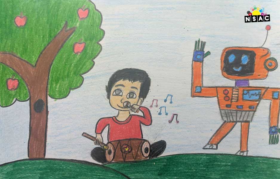 Artwork of B Riyansh Reddy in 21st All India Child Art Competition 2025, Me and My Robot Art Competition for Kids, National Level Painting Competition for Kids, Painting Competition for Children, Online Painting Competition for Kids, Kids Art Competition, Children Art Contest, Drawing Competition for Children, Painting Competition in Delhi for Kids, Nav Shri Art & Culture Organisation, Himanshu Art Institute, Painting Competition Near Me, Painting Competition for Students, Painting Competition for School, Drawing Competition for School Students, Indian Art Contest, Art Competition, Painting Competition for School Students