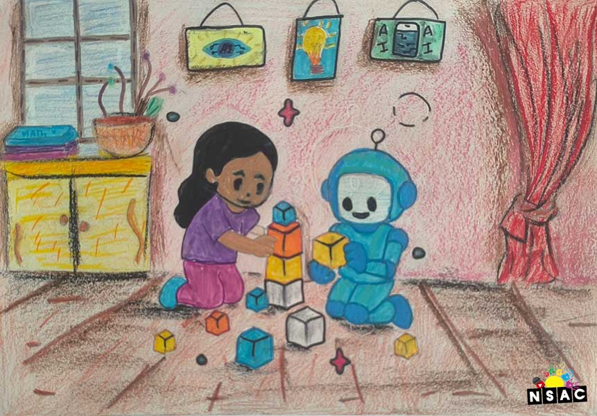 Artwork of Eshita Kamishetty in 21st All India Child Art Competition 2025, Me and My Robot Art Competition for Kids, National Level Painting Competition for Kids, Painting Competition for Children, Online Painting Competition for Kids, Kids Art Competition, Children Art Contest, Drawing Competition for Children, Painting Competition in Delhi for Kids, Nav Shri Art & Culture Organisation, Himanshu Art Institute, Painting Competition Near Me, Painting Competition for Students, Painting Competition for School, Drawing Competition for School Students, Indian Art Contest, Art Competition, Painting Competition for School Students