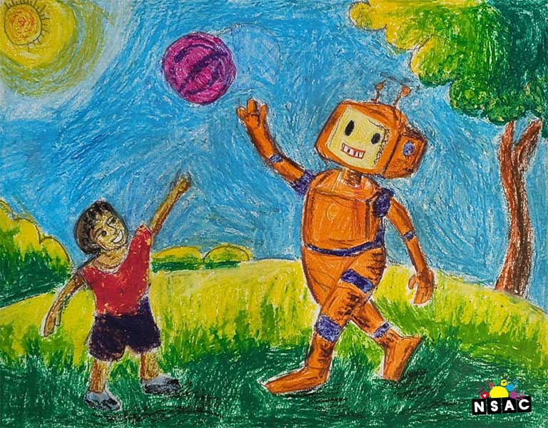 Artwork of Ayushman Sharma in 21st All India Child Art Competition 2025, Me and My Robot Art Competition for Kids, National Level Painting Competition for Kids, Painting Competition for Children, Online Painting Competition for Kids, Kids Art Competition, Children Art Contest, Drawing Competition for Children, Painting Competition in Delhi for Kids, Nav Shri Art & Culture Organisation, Himanshu Art Institute, Painting Competition Near Me, Painting Competition for Students, Painting Competition for School, Drawing Competition for School Students, Indian Art Contest, Art Competition, Painting Competition for School Students