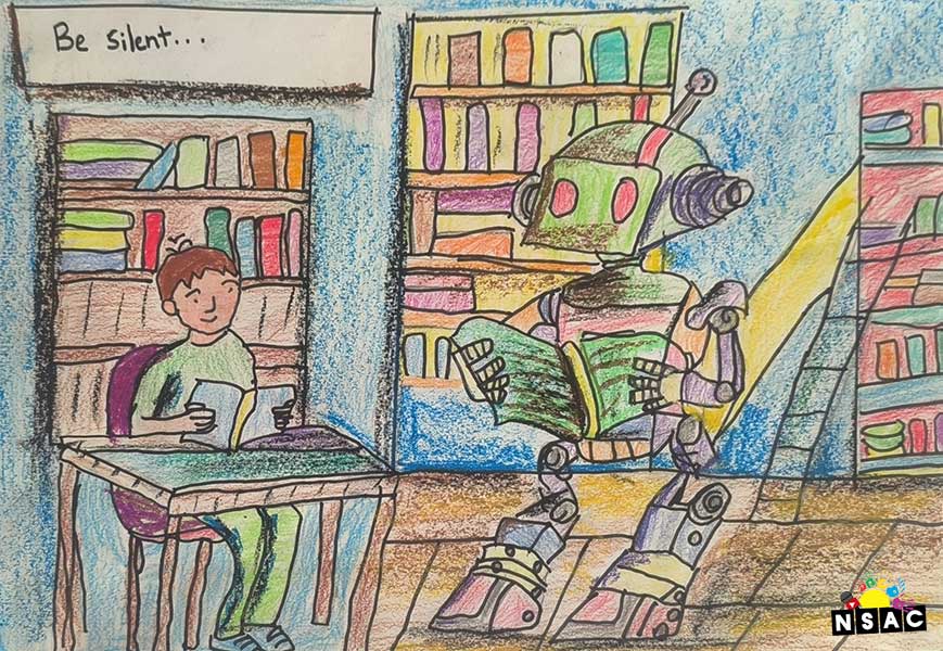 Artwork of Dayyala Hrithvik Sohan in 21st All India Child Art Competition 2025, Me and My Robot Art Competition for Kids, National Level Painting Competition for Kids, Painting Competition for Children, Online Painting Competition for Kids, Kids Art Competition, Children Art Contest, Drawing Competition for Children, Painting Competition in Delhi for Kids, Nav Shri Art & Culture Organisation, Himanshu Art Institute, Painting Competition Near Me, Painting Competition for Students, Painting Competition for School, Drawing Competition for School Students, Indian Art Contest, Art Competition, Painting Competition for School Students