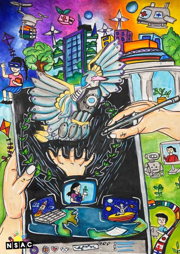 Artwork of Shambhawi Vermaa in 21st All India Child Art Competition 2025, The Future of Earth - Online Competition, National Level Painting Competition for Kids, Painting Competition for Children, Online Painting Competition for Kids, Kids Art Competition, Children Art Contest, Drawing Competition for Children, Painting Competition in Delhi for Kids, Nav Shri Art & Culture Organisation, Himanshu Art Institute, Painting Competition Near Me, Painting Competition for Students, Painting Competition for School, Drawing Competition for School Students, Indian Art Contest, Art Competition, Painting Competition for School Students