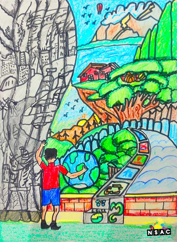 Artwork of R K Akshanth Yash in 21st All India Child Art Competition 2025, The Future of Earth - Online Competition, National Level Painting Competition for Kids, Painting Competition for Children, Online Painting Competition for Kids, Kids Art Competition, Children Art Contest, Drawing Competition for Children, Painting Competition in Delhi for Kids, Nav Shri Art & Culture Organisation, Himanshu Art Institute, Painting Competition Near Me, Painting Competition for Students, Painting Competition for School, Drawing Competition for School Students, Indian Art Contest, Art Competition, Painting Competition for School Students