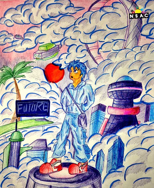 Artwork of Rushik Machanapally in 21st All India Child Art Competition 2025, The Future of Earth - Online Competition, National Level Painting Competition for Kids, Painting Competition for Children, Online Painting Competition for Kids, Kids Art Competition, Children Art Contest, Drawing Competition for Children, Painting Competition in Delhi for Kids, Nav Shri Art & Culture Organisation, Himanshu Art Institute, Painting Competition Near Me, Painting Competition for Students, Painting Competition for School, Drawing Competition for School Students, Indian Art Contest, Art Competition, Painting Competition for School Students