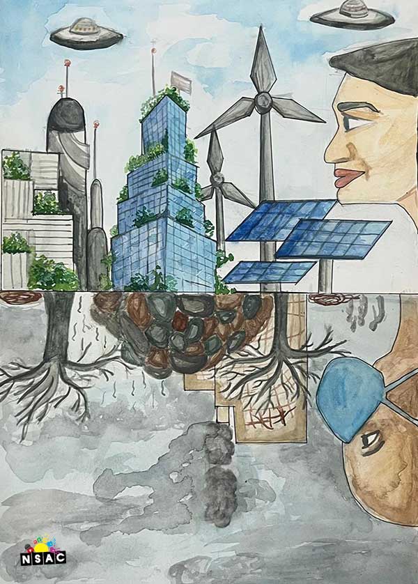 Artwork of Sarvadnya Atul Ujawane in 21st All India Child Art Competition 2025, The Future of Earth - Online Competition, National Level Painting Competition for Kids, Painting Competition for Children, Online Painting Competition for Kids, Kids Art Competition, Children Art Contest, Drawing Competition for Children, Painting Competition in Delhi for Kids, Nav Shri Art & Culture Organisation, Himanshu Art Institute, Painting Competition Near Me, Painting Competition for Students, Painting Competition for School, Drawing Competition for School Students, Indian Art Contest, Art Competition, Painting Competition for School Students