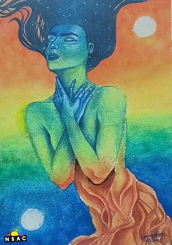 Artwork of P. Kaviyarasan in 21st All India Child Art Competition 2025, In Search of Inner Peace - Online Competition, National Level Painting Competition for Kids, Painting Competition for Children, Online Painting Competition for Kids, Kids Art Competition, Children Art Contest, Drawing Competition for Children, Painting Competition in Delhi for Kids, Nav Shri Art & Culture Organisation, Himanshu Art Institute, Painting Competition Near Me, Painting Competition for Students, Painting Competition for School, Drawing Competition for School Students, Indian Art Contest, Art Competition, Painting Competition for School Students